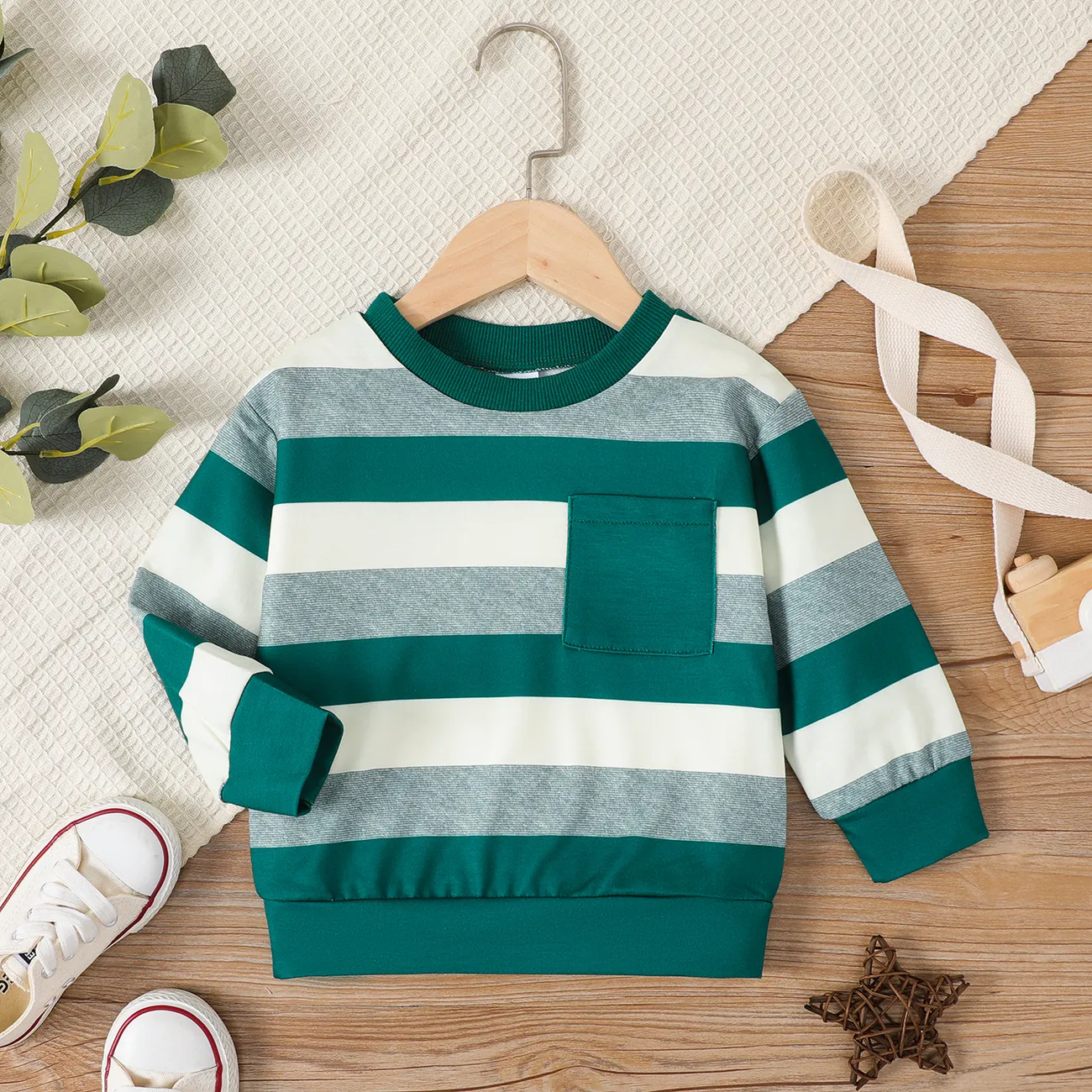 Toddler Boy Patch Pocket Stripe Pullover Sweatshirt    big image 1