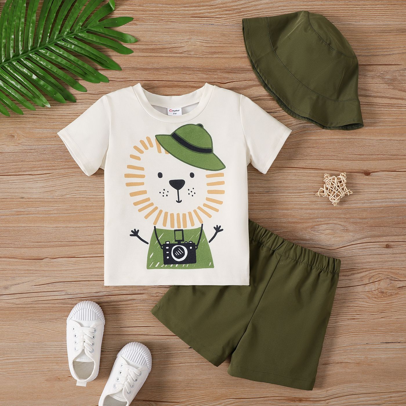 2pcs Toddler Boy Lion Print Short-sleeve Tee and Solid Shorts Set