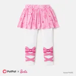 Barbie Toddler Girl Bow Print Ruffle Overlay 2 In 1 Leggings White