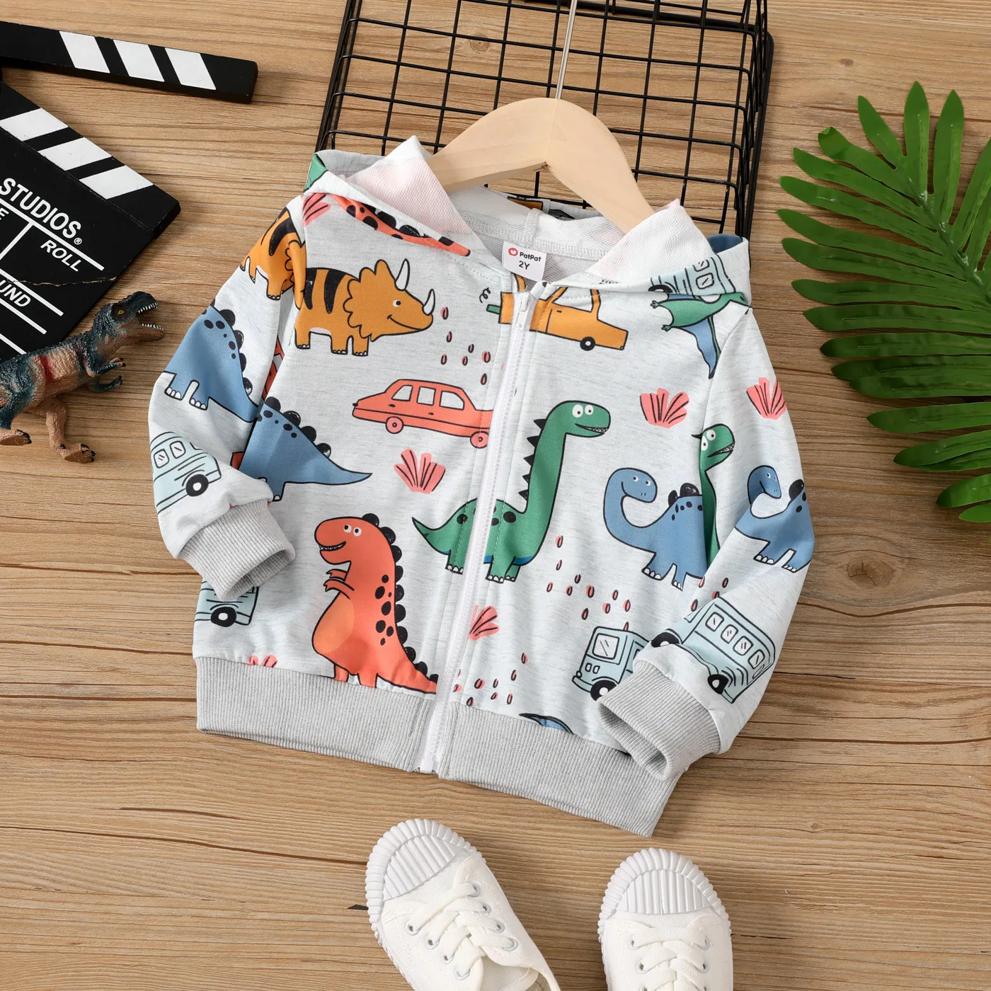 Toddler Boy Zipper Allover Dinosaur Print Long-sleeve Hooded Jacket