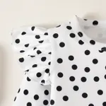 2pcs Baby Girl Allover Polka Dots Ruffle Long-sleeve Top and Solid Ribbed Strappy Bodysuit Skirt Set  image 4