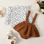 2pcs Baby Girl Allover Polka Dots Ruffle Long-sleeve Top and Solid Ribbed Strappy Bodysuit Skirt Set  image 3