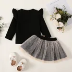 2pc Baby Girl Sweet Letter Print Mesh Longsleeve Skirt Set  image 2