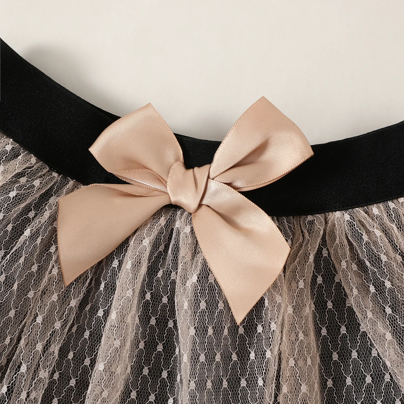2pc Baby Girl Sweet Letter Print Mesh Longsleeve Skirt Set  image 5