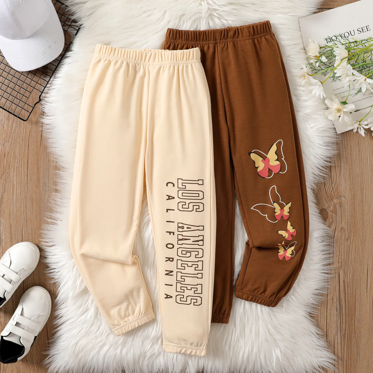 Kid Girl Letter / Butterfly Print Sweatpants  Albaricoque big image 1