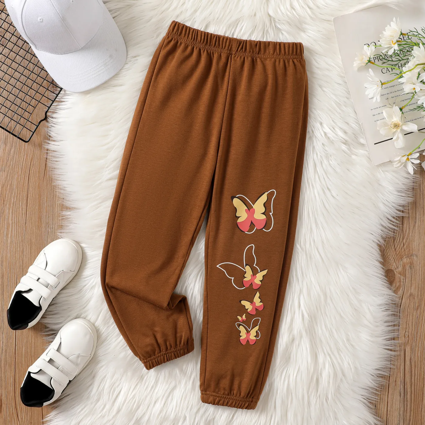 Kid Girl Carta / Borboleta Print Sweatpants  Café