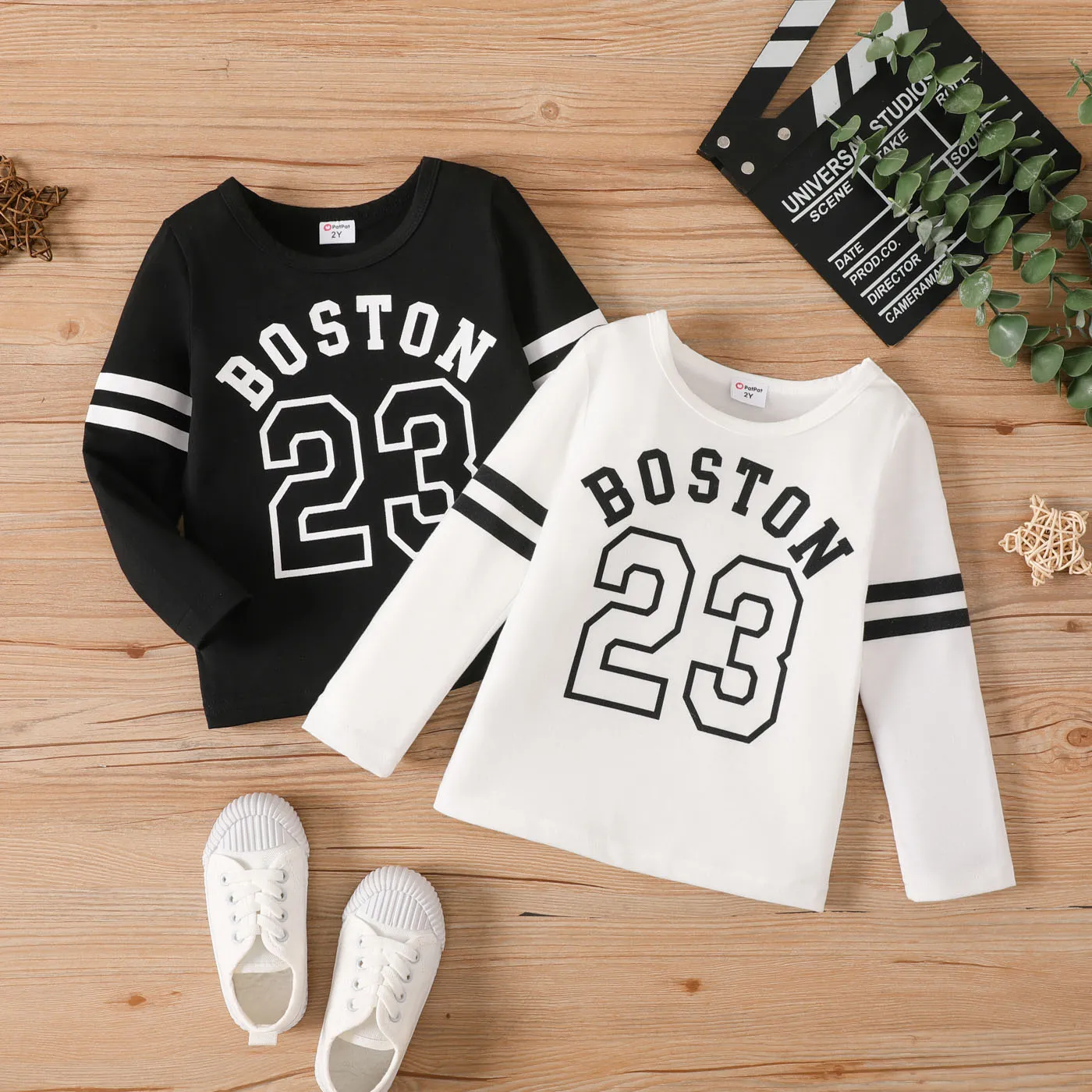 Toddler Boy Letter Print Striped Long-sleeve Tee 