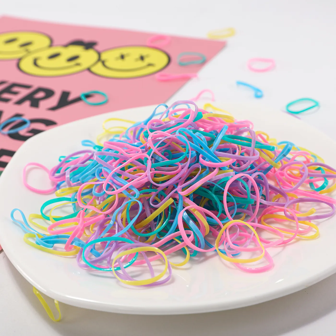500 PCS/Pack Multicolor Hair Ties for Girls (Random inner bag) Light Blue