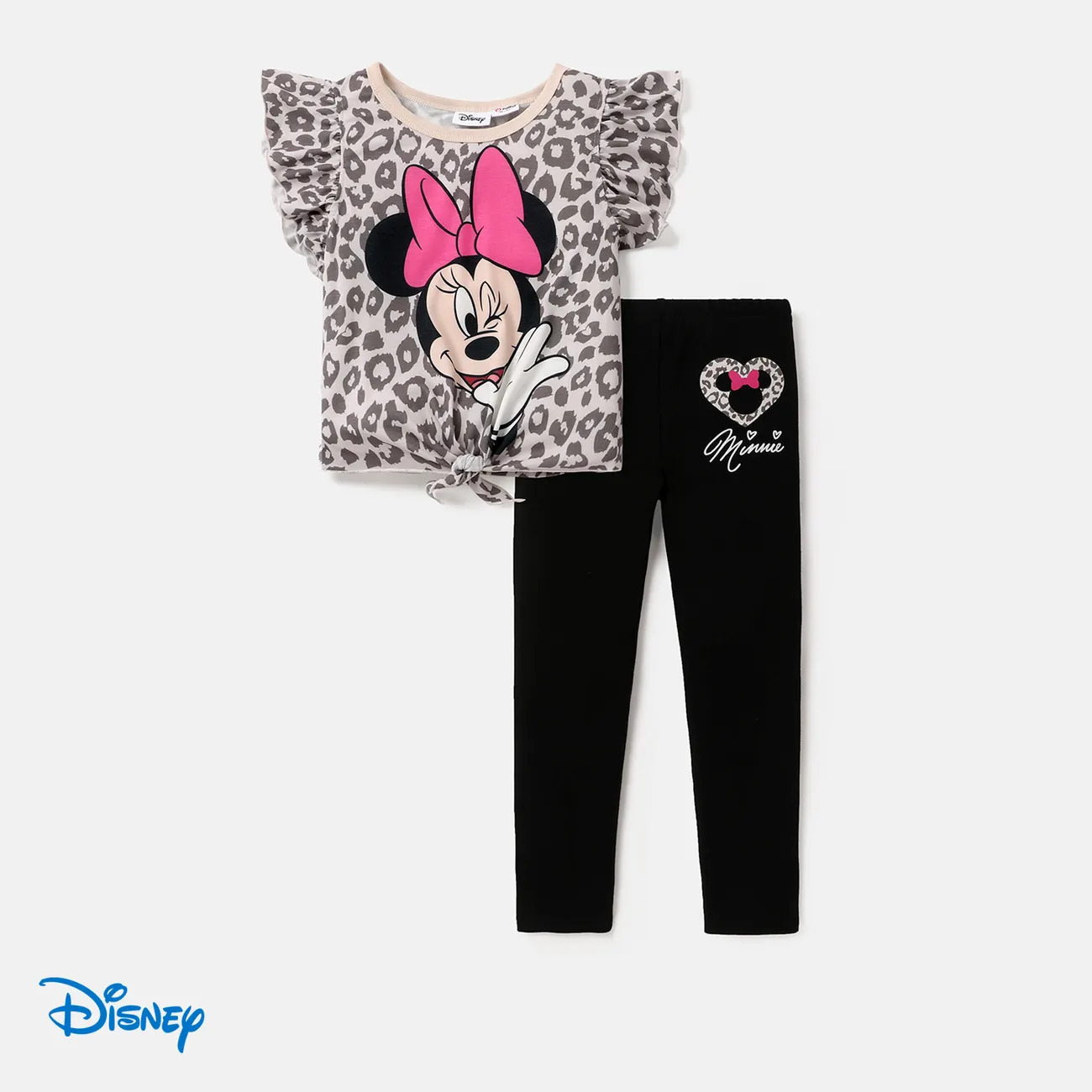 Disney Mickey and Friends Toddler/Kid Girl 2pcs Naia™ Leopard Character Print Flutter-sleeve Tee and Pants Set   big image 1
