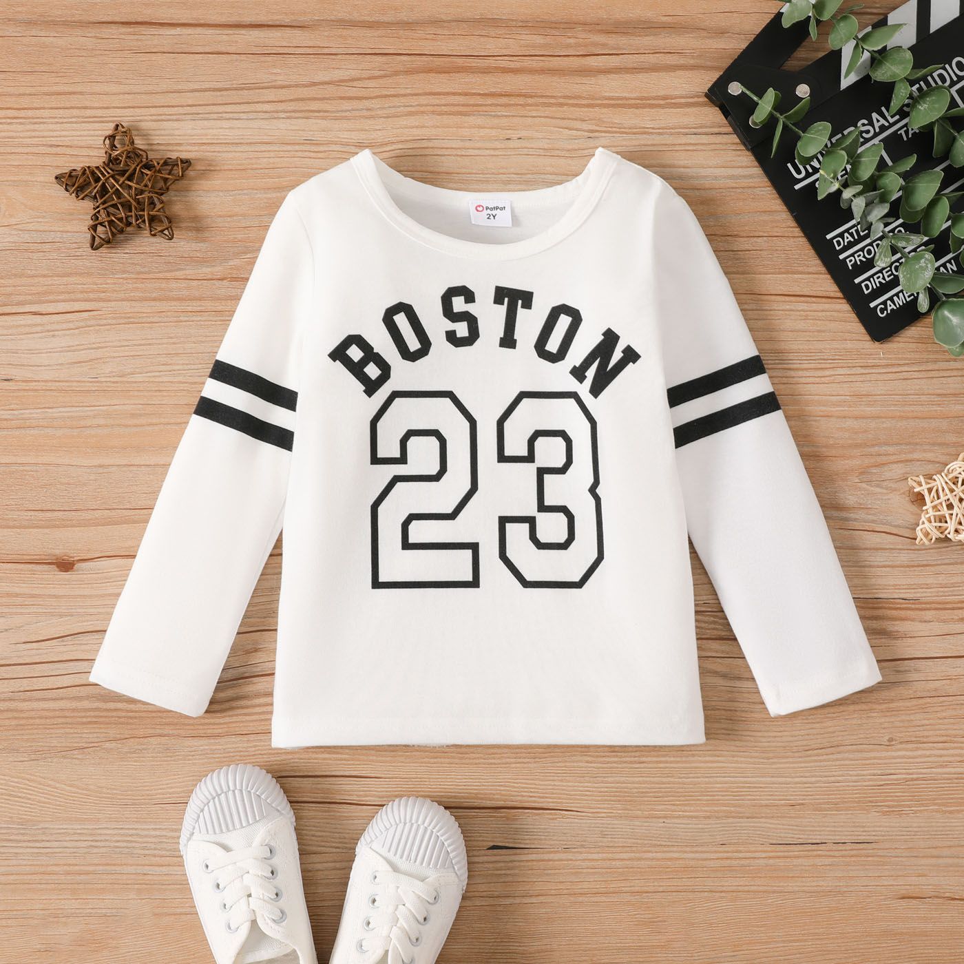 Toddler Boy Letter Print Striped Long-sleeve Tee