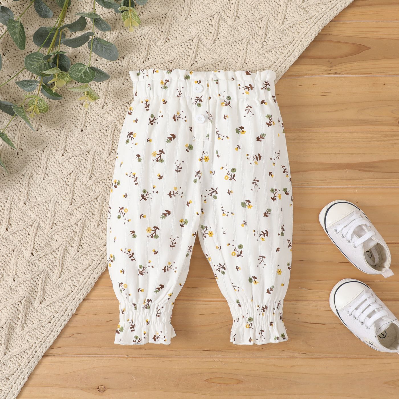100% Cotton Baby Girl Allover Floral Print Pants