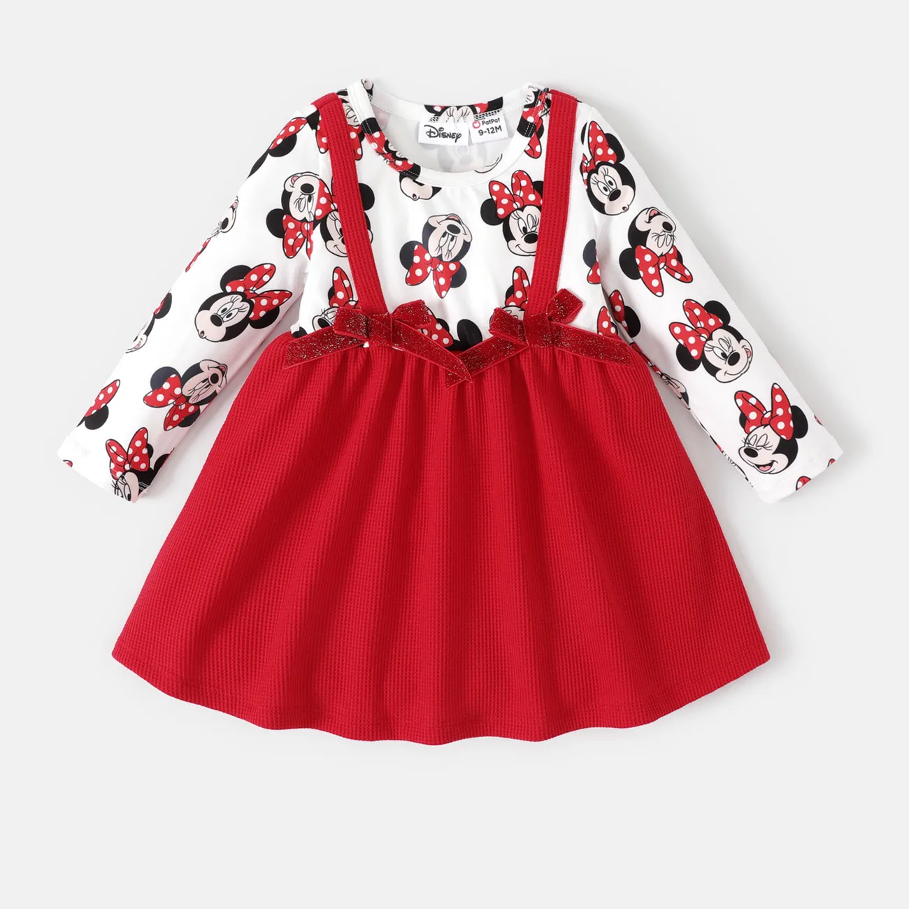 Disney Mickey and Friends Baby Girl Character Print Long-sleeve 2 In 1 Combo Dress Red big image 1