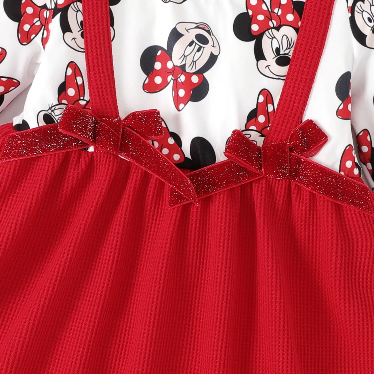 Disney Mickey and Friends Bebé Costuras de tecido Infantil Manga comprida Vestidos Vermelho big image 1