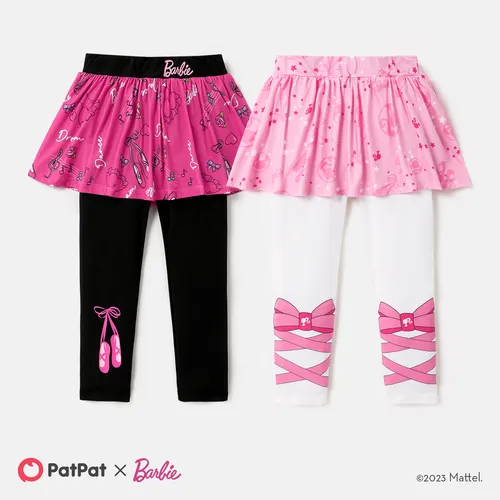 Barbie Toddler Girl Bow Print Ruffle Overlay 2 In 1 Leggings