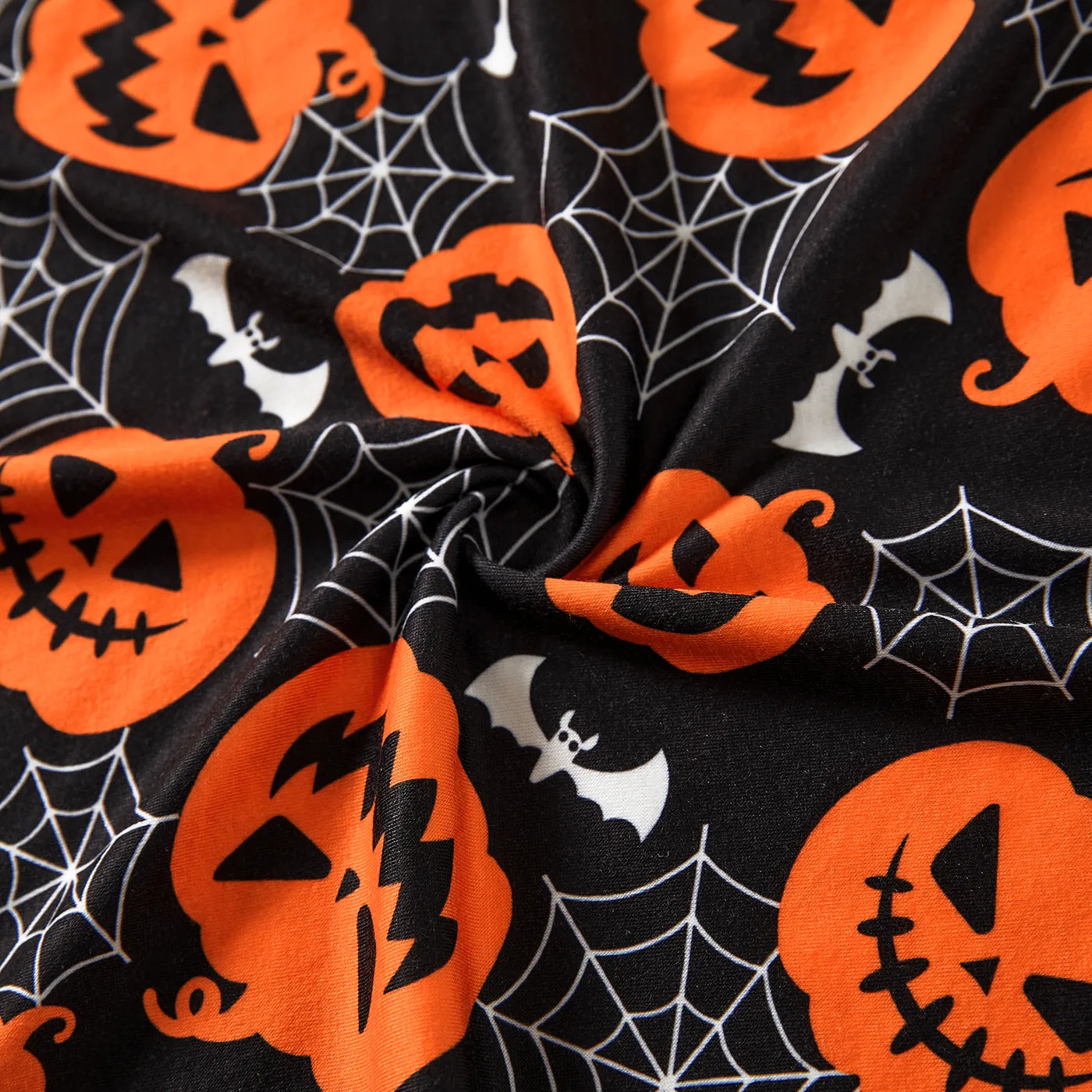 Halloween Family Matching Pumpkin Print Spaghetti Strap Sleeveless Dresses and Solid Color Short Sleeve Tops Sets MultiColour image 5