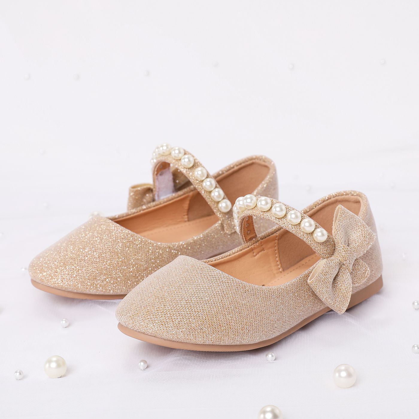 

Toddler/Kid Sweet Faux Pearl Bow Decor Velcro Shoes