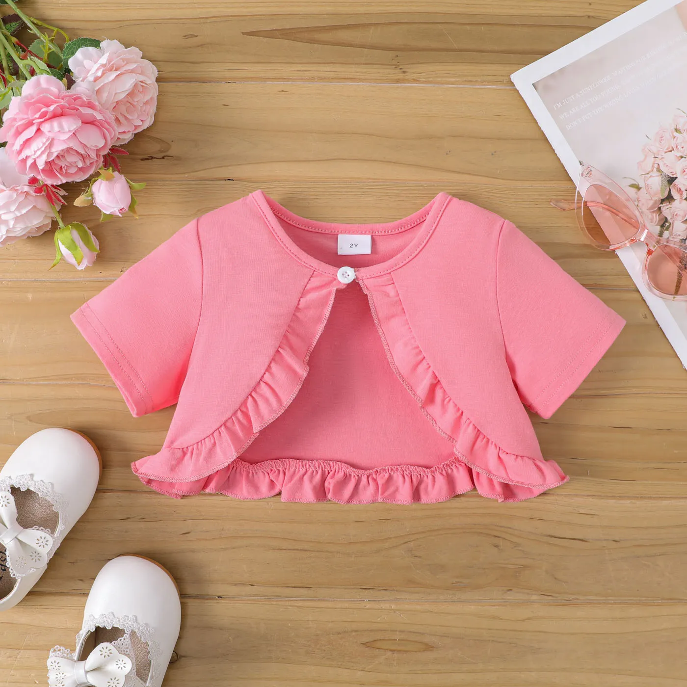 2pcs Toddler Girl Ruffled Cardigan and Floral Print Tank Dress Set   image 3