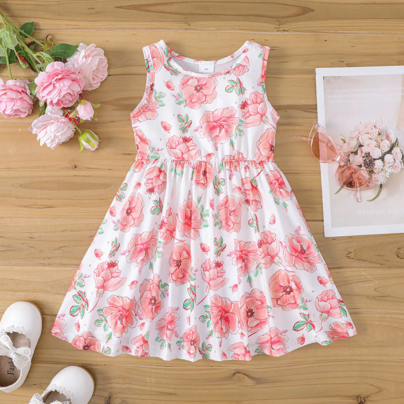 2pcs Toddler Girl Ruffled Cardigan and Floral Print Tank Dress Set   image 6