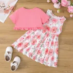 2pcs Toddler Girl Ruffled Cardigan and Floral Print Tank Dress Set   image 2
