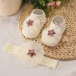 2pcs Baby Stars Floral Pattern Socks and Headband Set Beige