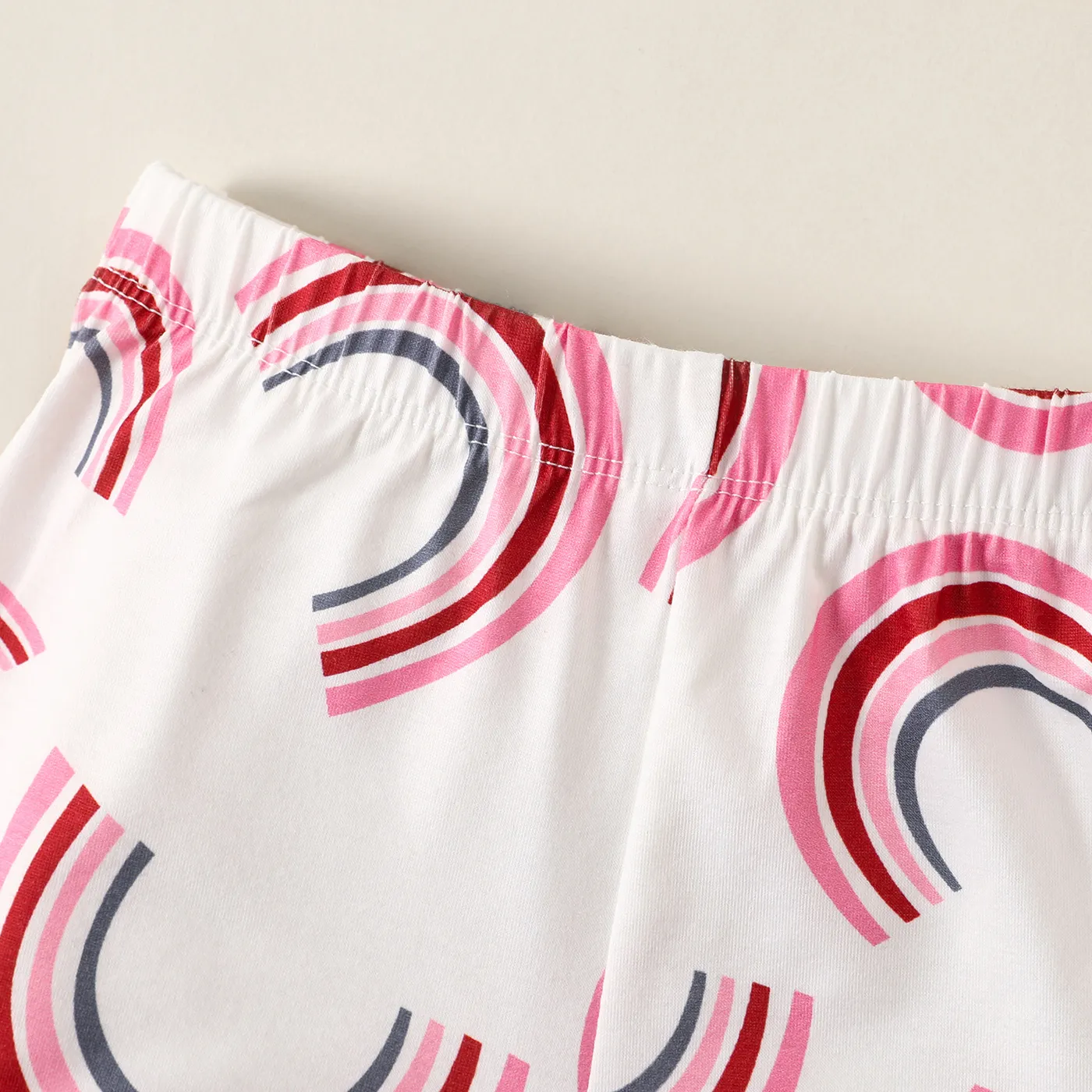 2pcs Toddler Girl Pink Bow Front Rib-knit Camisole and Rainbow Print Ruffle Trim Shorts Set  Pink image 5