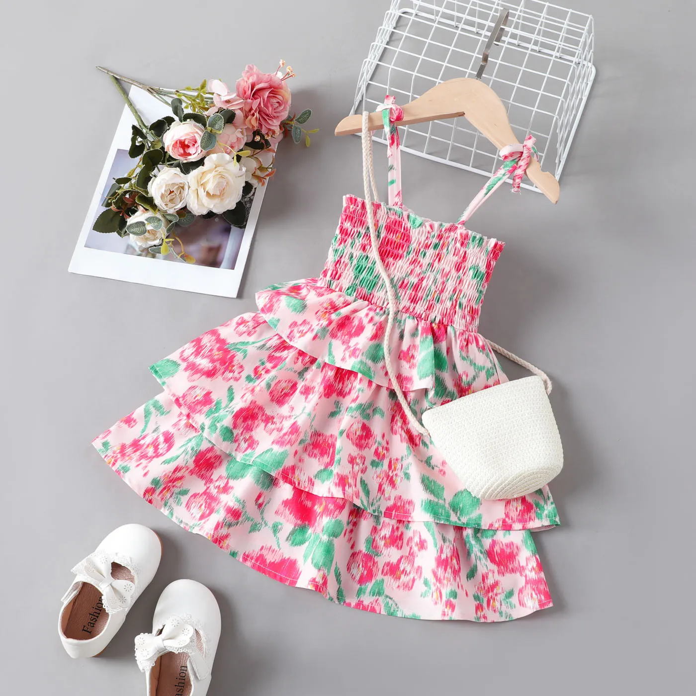 Toddler Girl Allover Floral Print Smocked Layered Cami Dress
