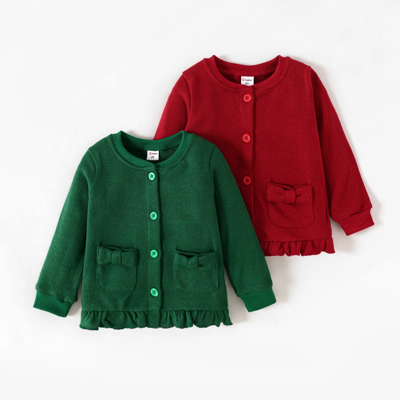 Toddler Girl School Uniform Ruffle Hem Button Up Jacket  Green image 2