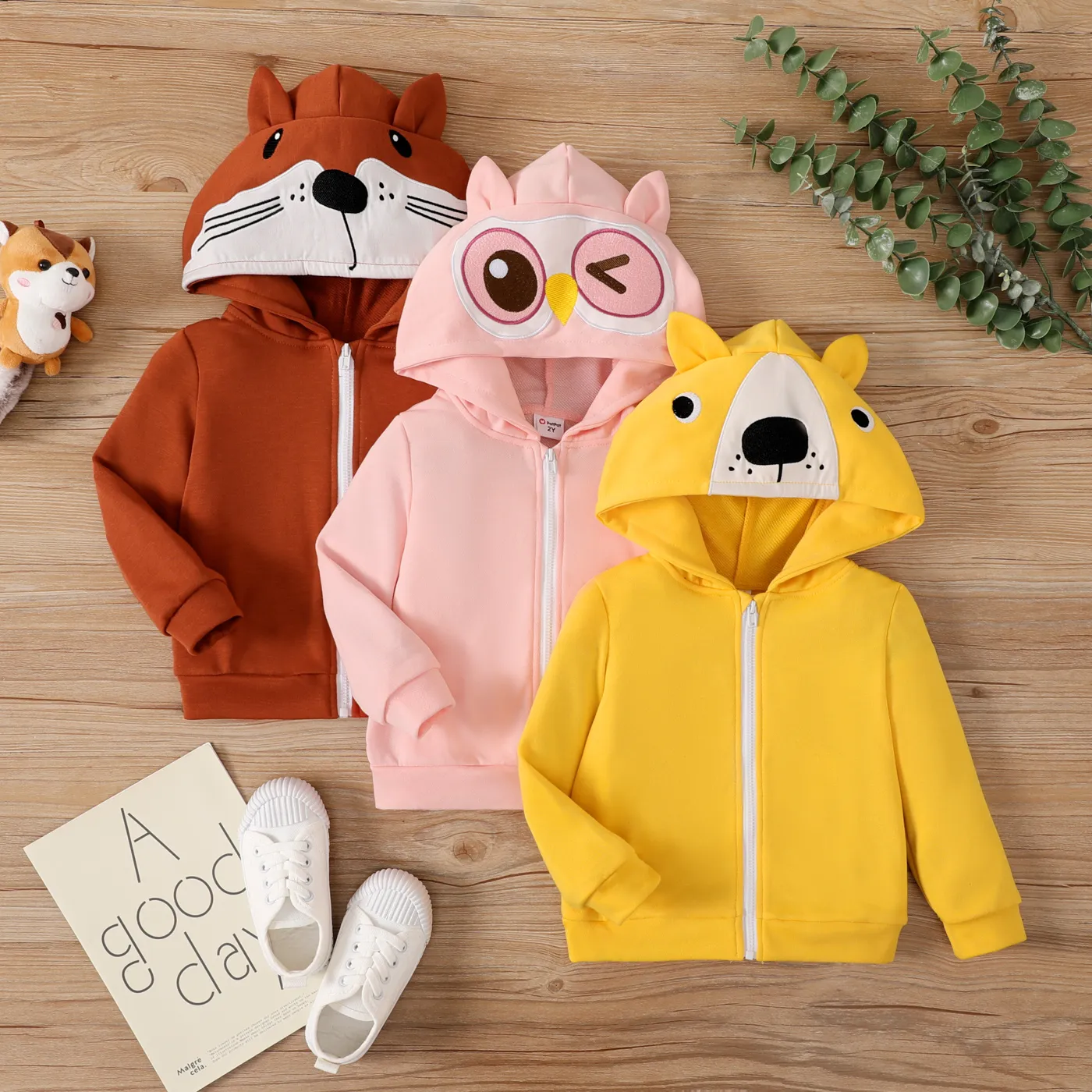 Toddler Girl Fox Pattern Zipper Hooded Jackets Brick red image 2