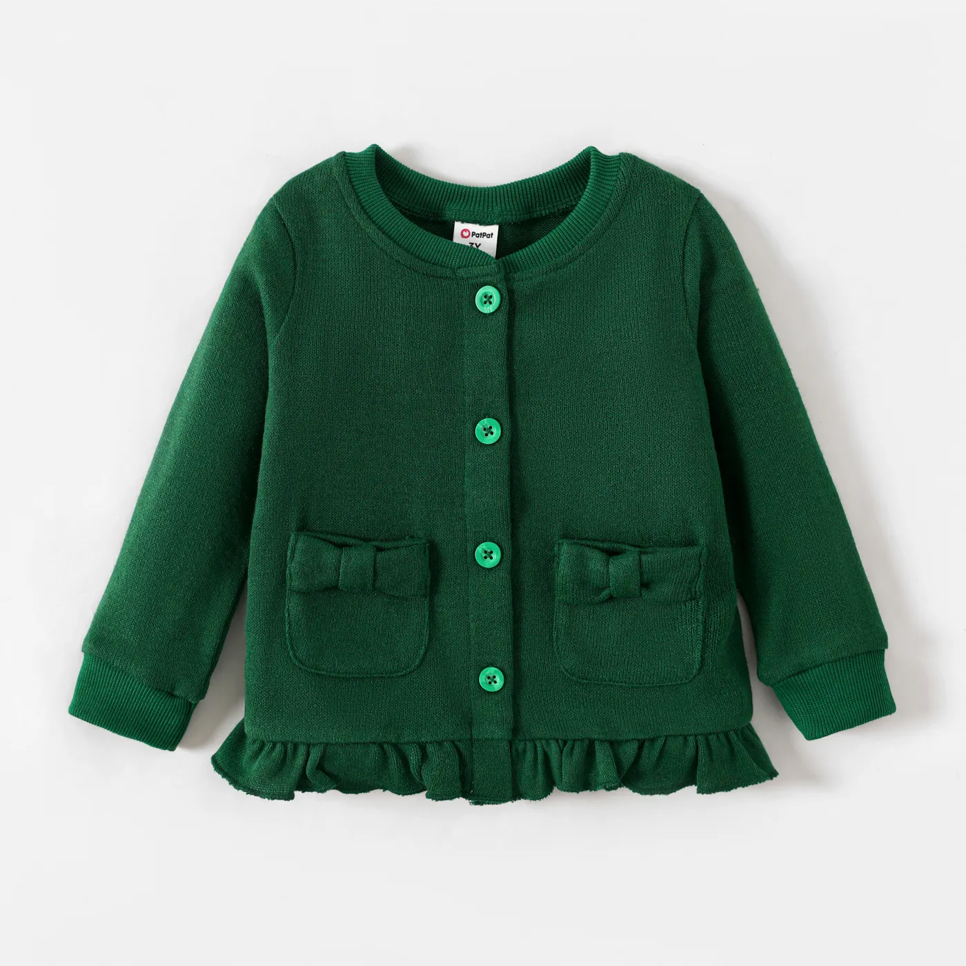 Toddler Girl School Uniform Ruffle Hem Button Up Jacket  Green big image 1