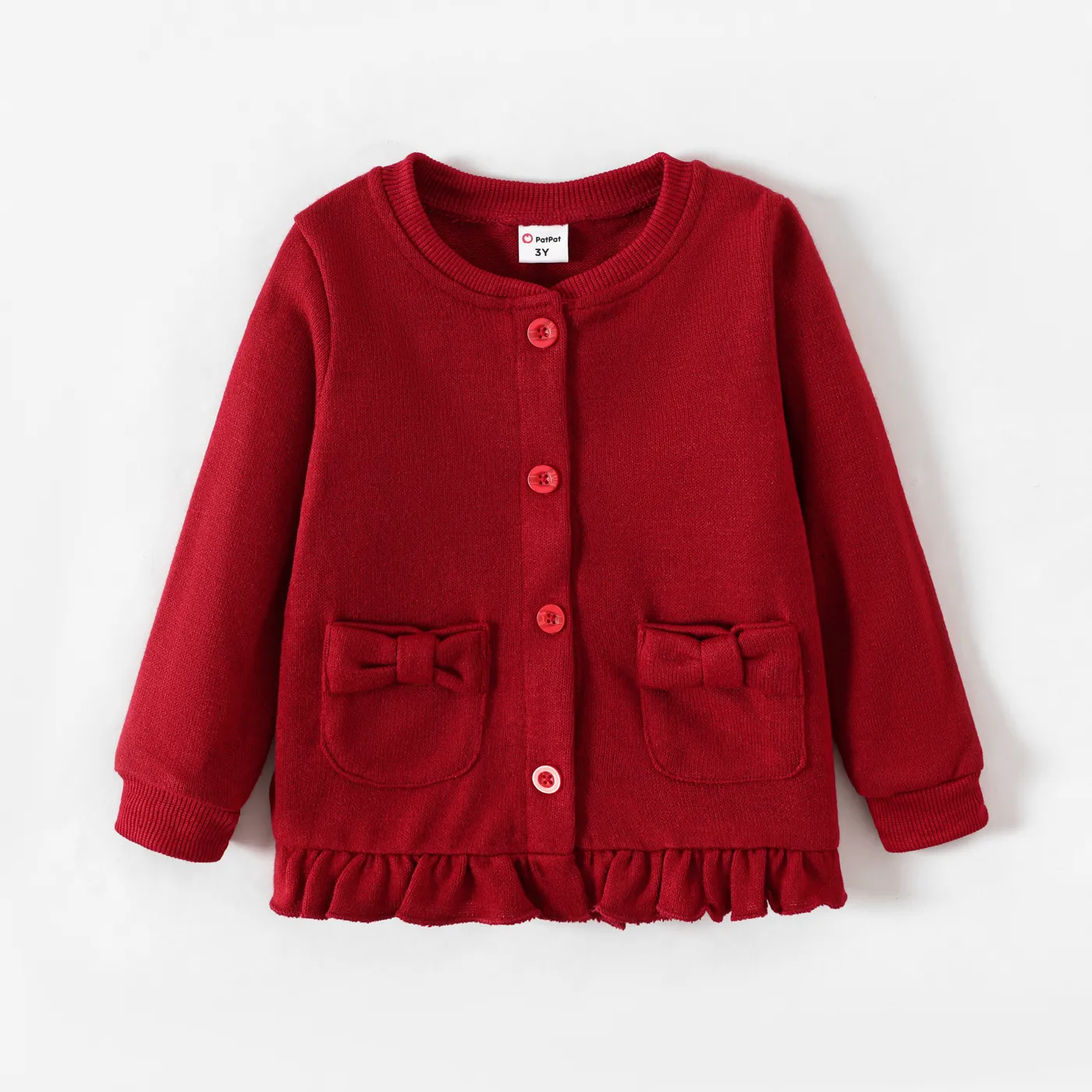 Toddler Girl School Uniform Ruffle Hem Button Up Jacket  Red