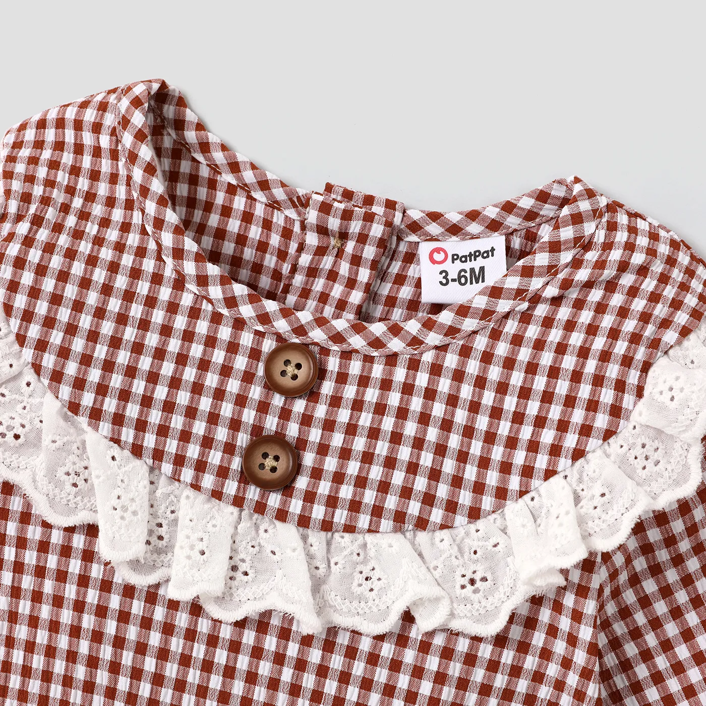 Baby Girl Lace Trim Long-sleeve Plaid Romper   big image 7