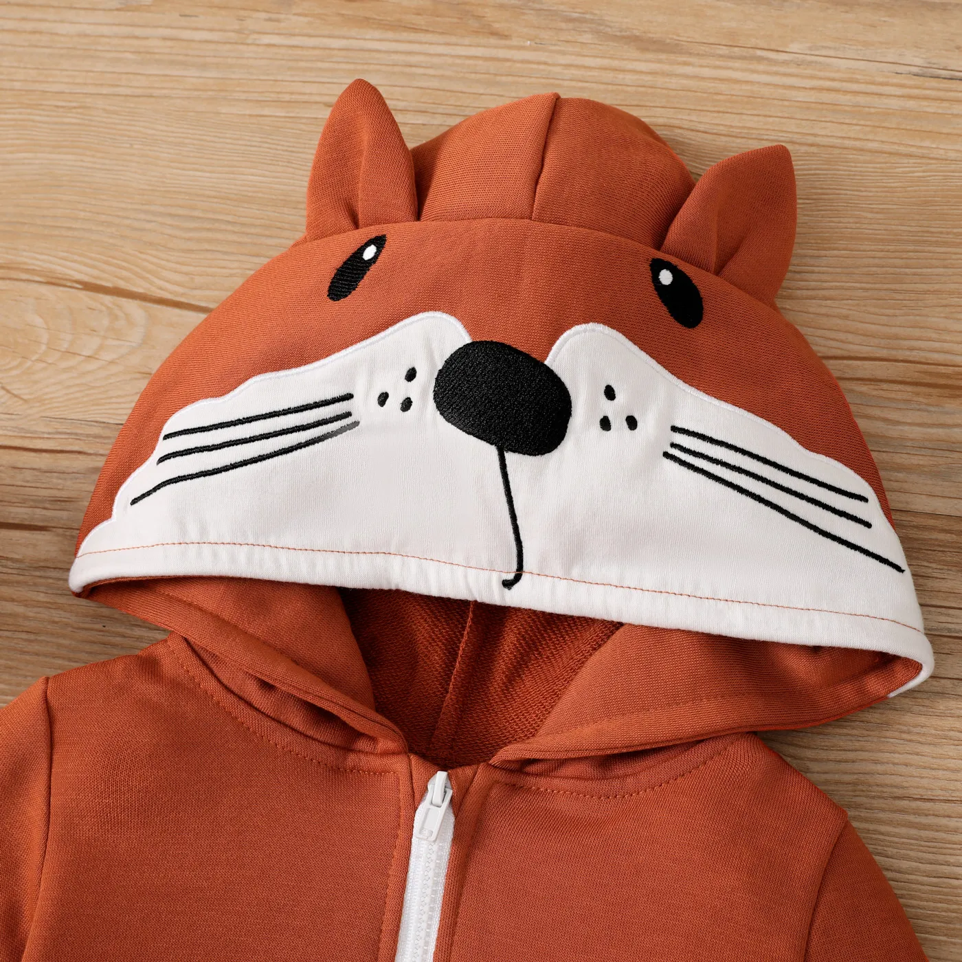 Toddler Girl Fox Pattern Zipper Hooded Jackets Brick red image 4