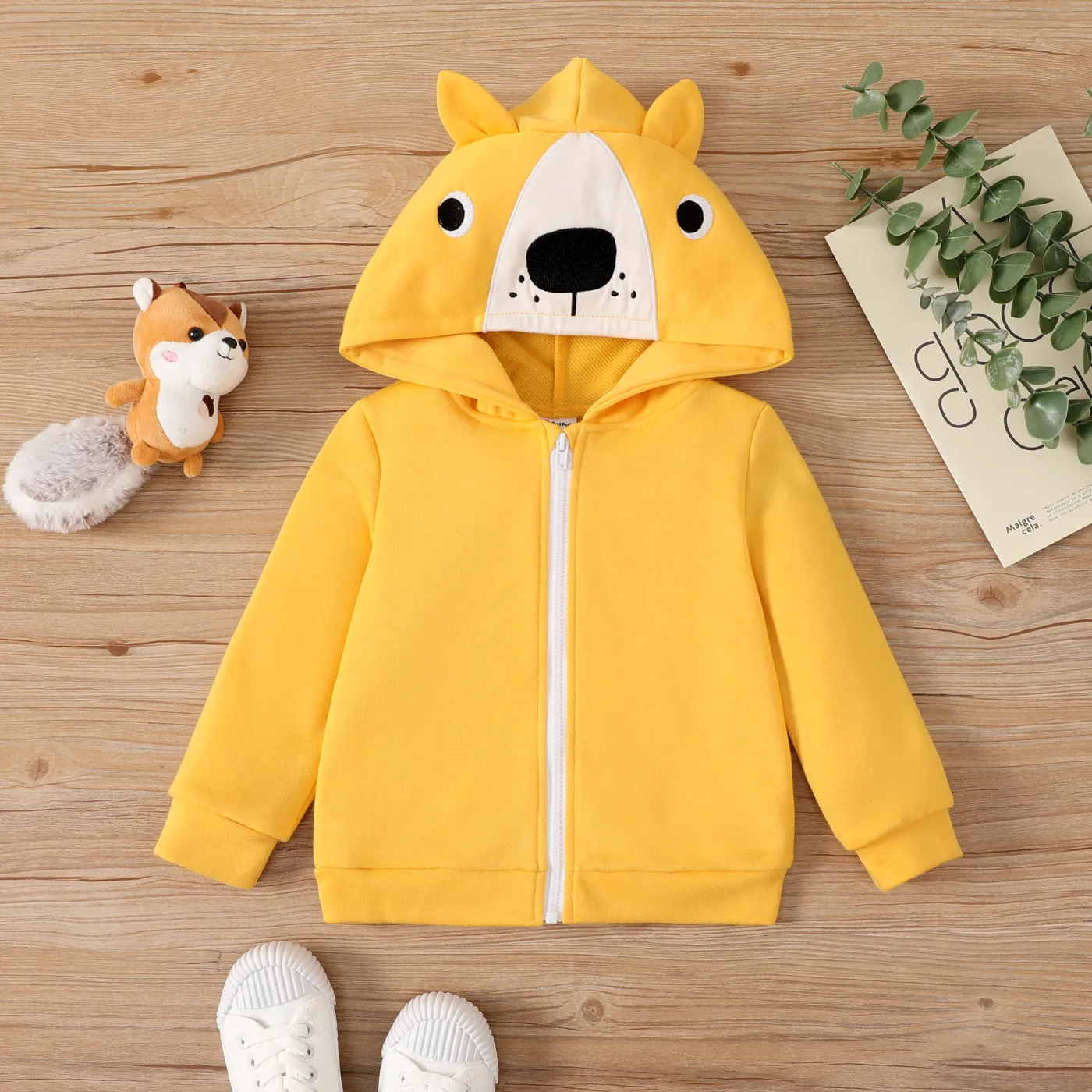 Toddler Girl Fox Pattern Zipper Hooded Jackets Yellow