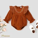 Baby Girl Butterfly Embroidered Ruffled Long-sleeve Romper  Brown