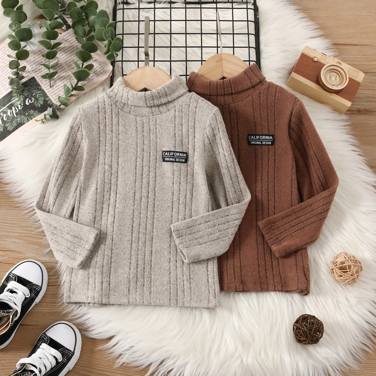 Toddler Boy Stripe Casual Long Sleeve Top Apricot big image 1