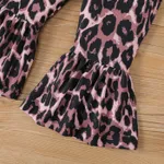 2pcs Toddler Girl Solid Long-sleeve One-Shoulder Top and Leopard Flared Pants Set   image 5