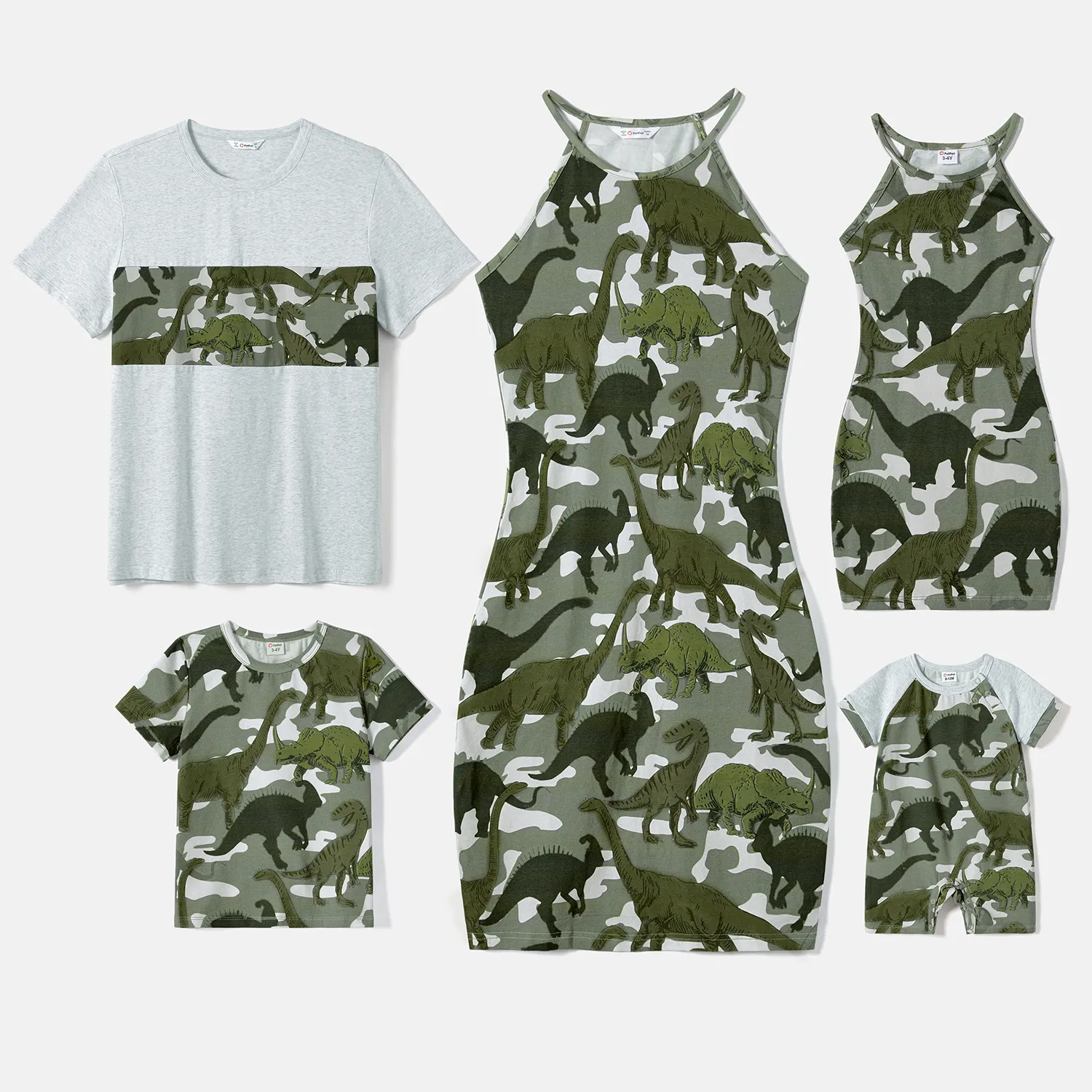 Family Matching Dinosaur Print Camouflage Halterneck Dresses and Short-sleeve T-shirts Sets  image 2
