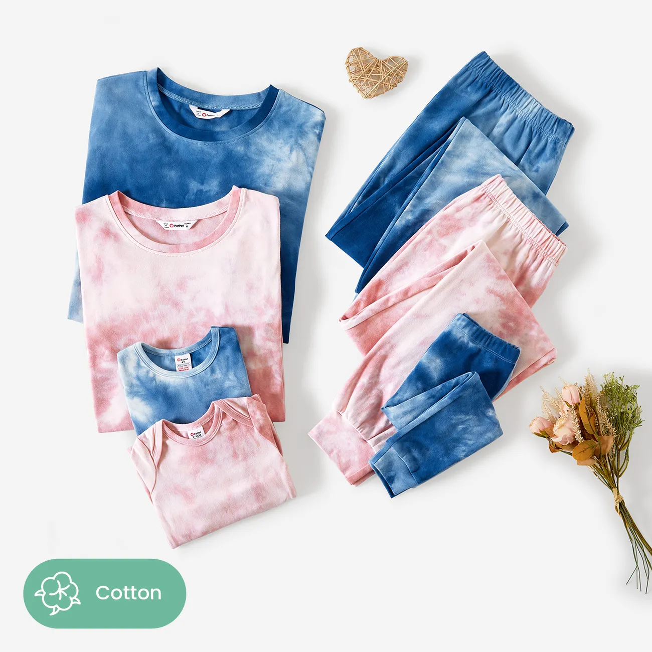 Family Matching Tie-dye Long Sleeve Snug-fitting Pajamas Sets Color block big image 1