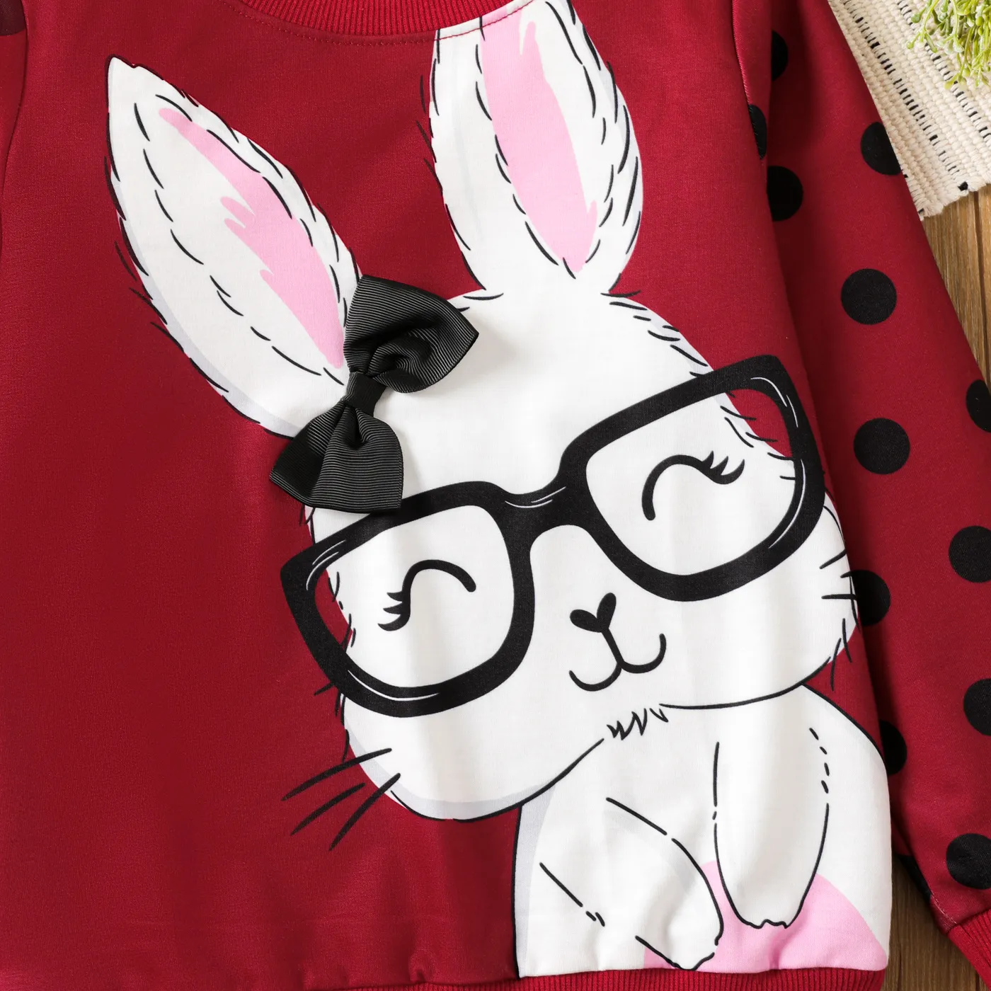Kid Girl Rabbit Pattern 3D Long-sleeve Pullover
 Red image 3