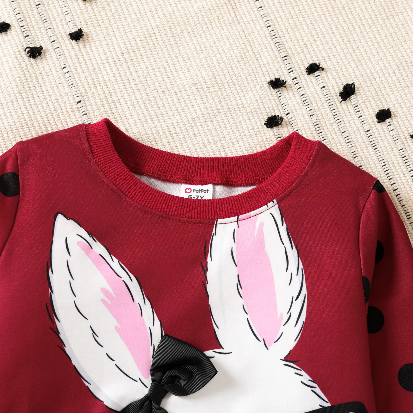 Kid Girl Rabbit Pattern 3D Long-sleeve Pullover
 Red image 4