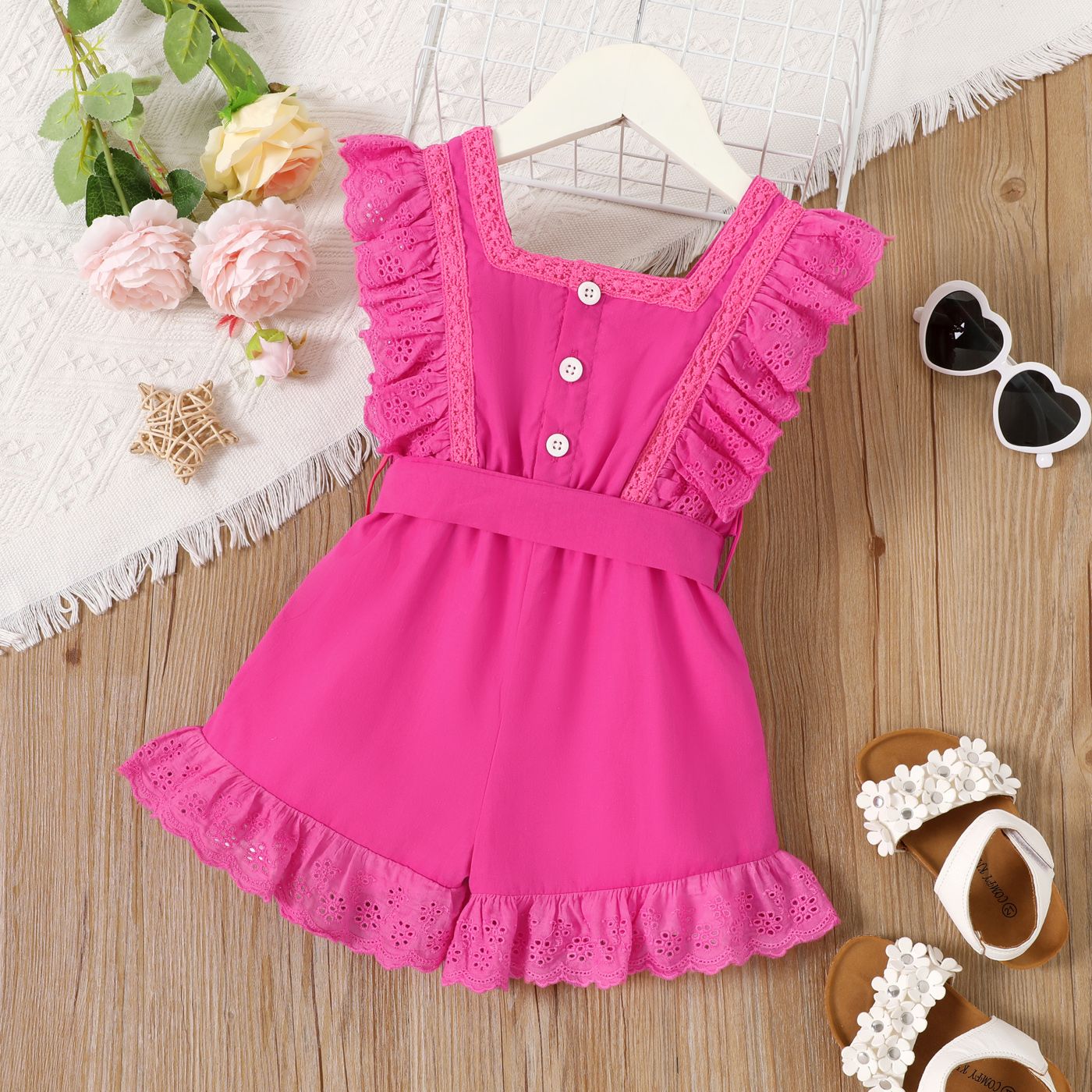 

Toddler Girl 100% Cotton Belted Ruffled Romper