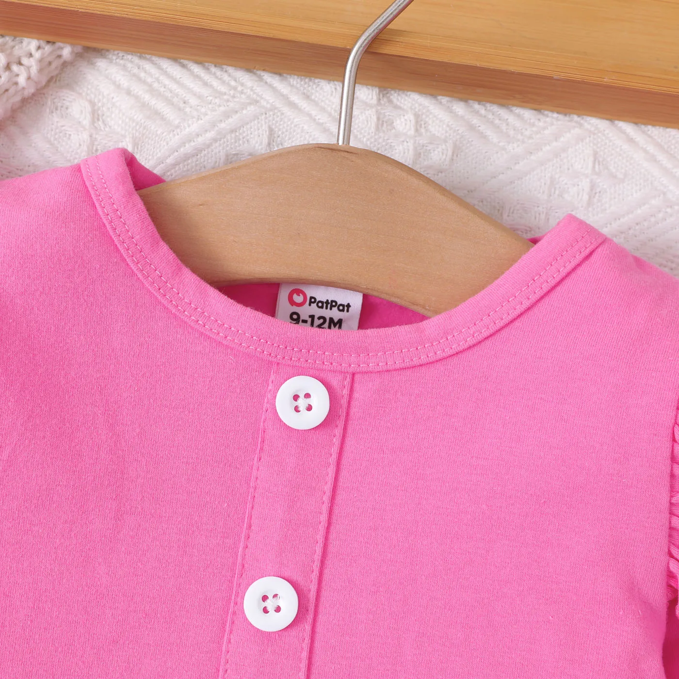 2pcs Baby Girl 95% Cotton Ruffle Trim Long-sleeve Top and Flamingo Pattern Flared Pants Set  Pink image 4
