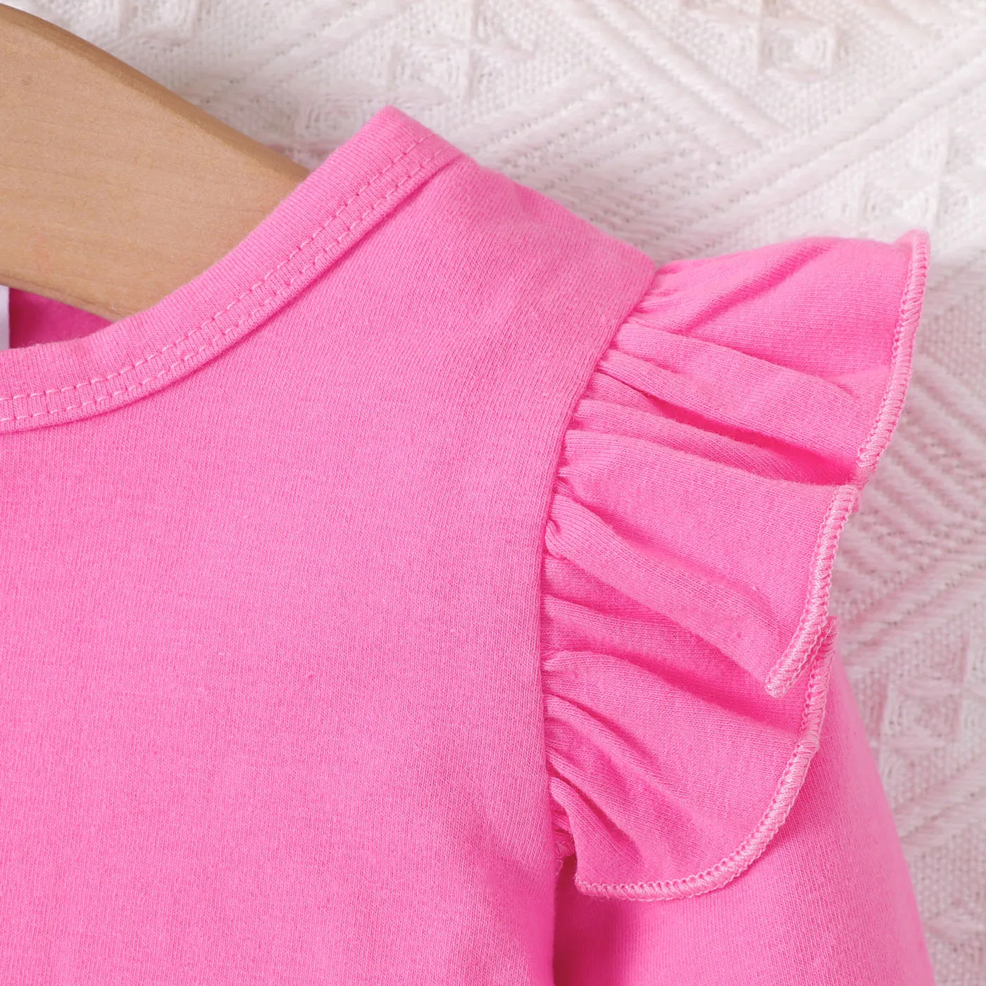 2pcs Baby Girl 95% Cotton Ruffle Trim Long-sleeve Top and Flamingo Pattern Flared Pants Set  Pink image 3