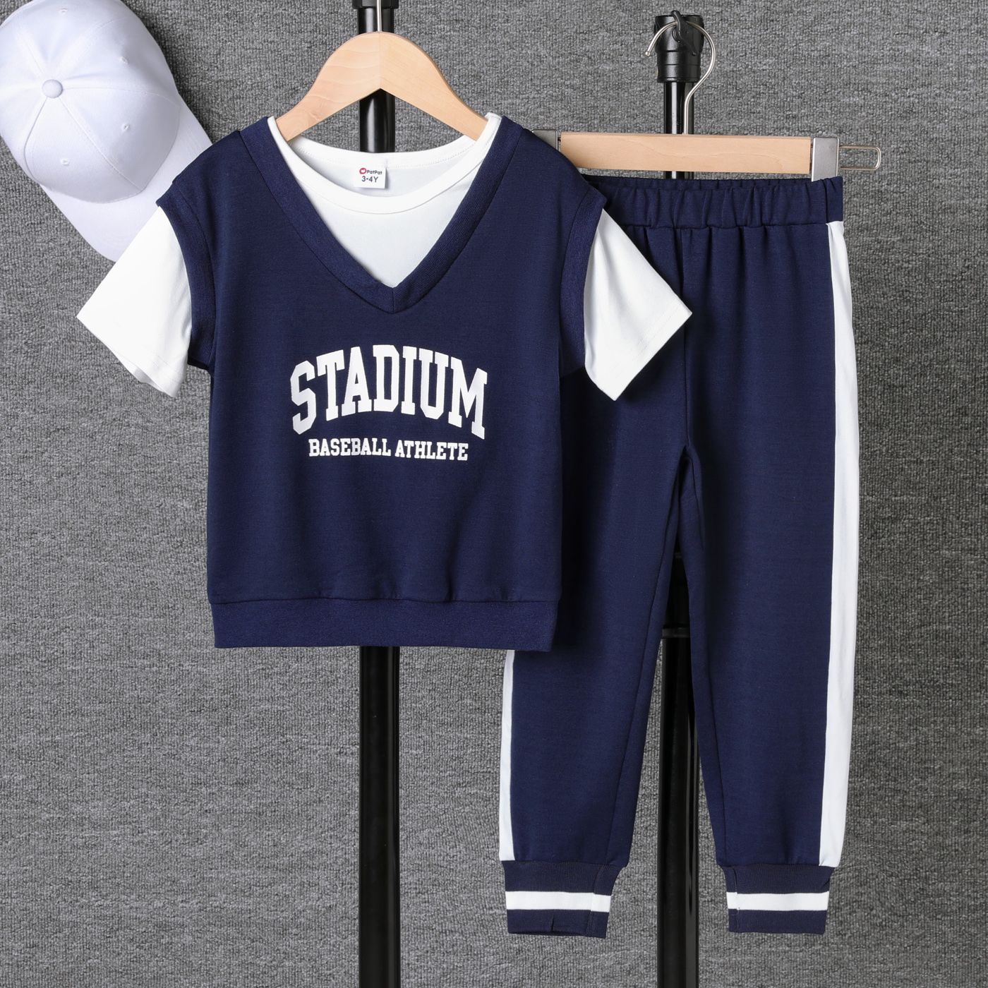 2pcs Toddler Boy Letters Print 2 In 1 Sports Top And Pants Set