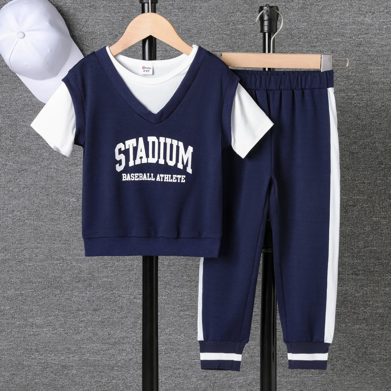 2pcs Toddler Boy Letters Print 2 In 1 Sports Top and Pants Set  big image 1