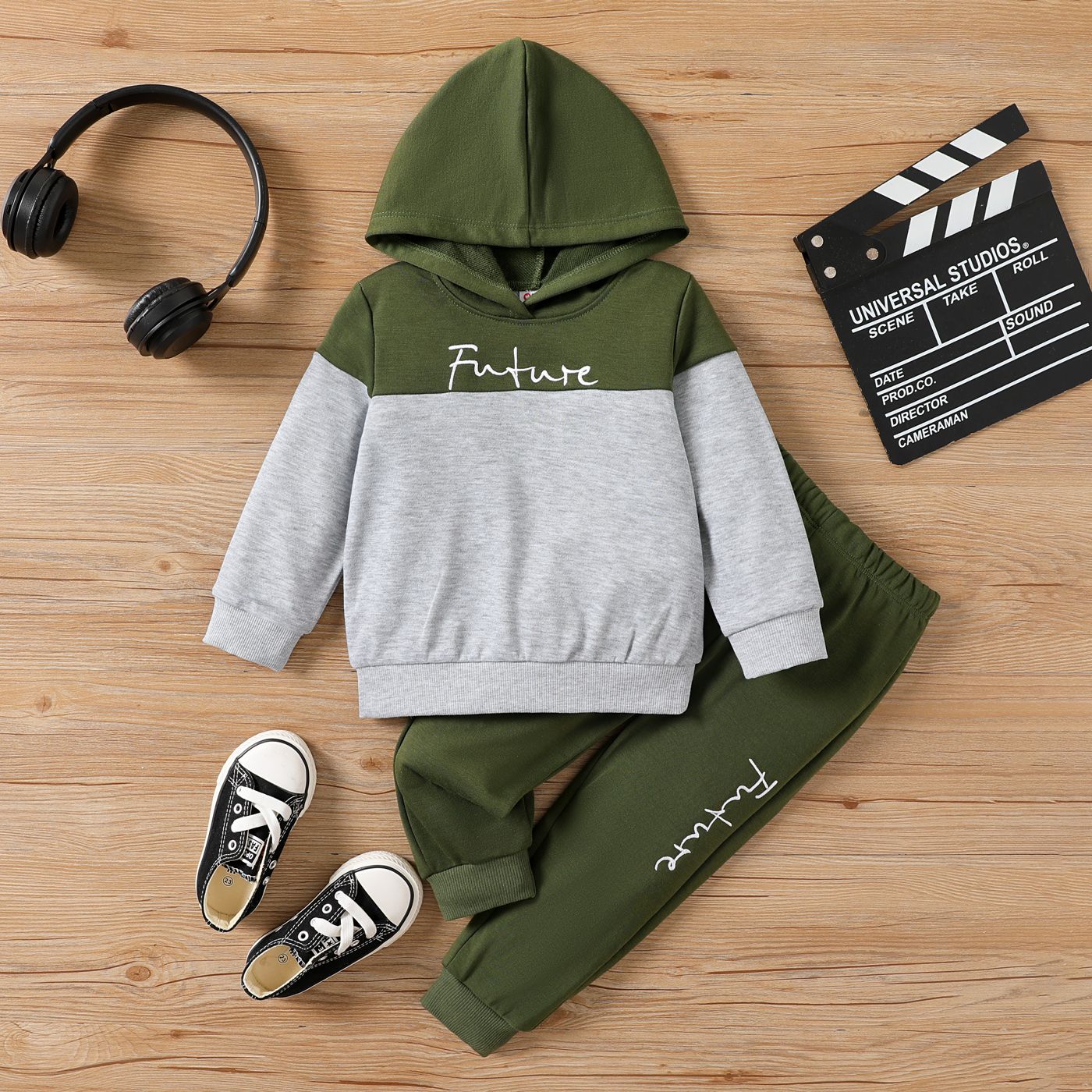 

2pcs Toddler Boy Avant-garde Style Letter Pattern Hooded Set