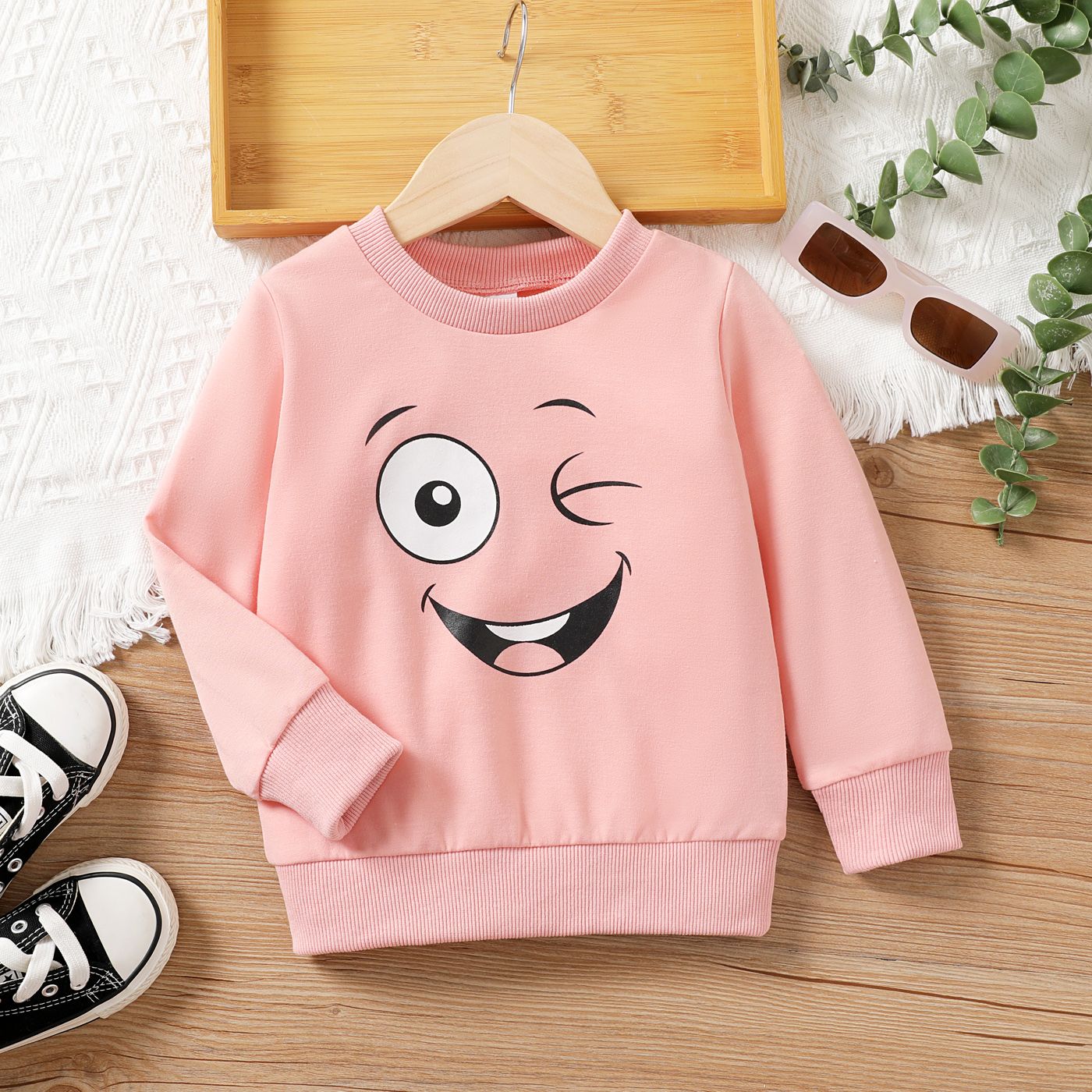 Toddler Girl/Boy Novelty Face Print Pullover Sweatshirt