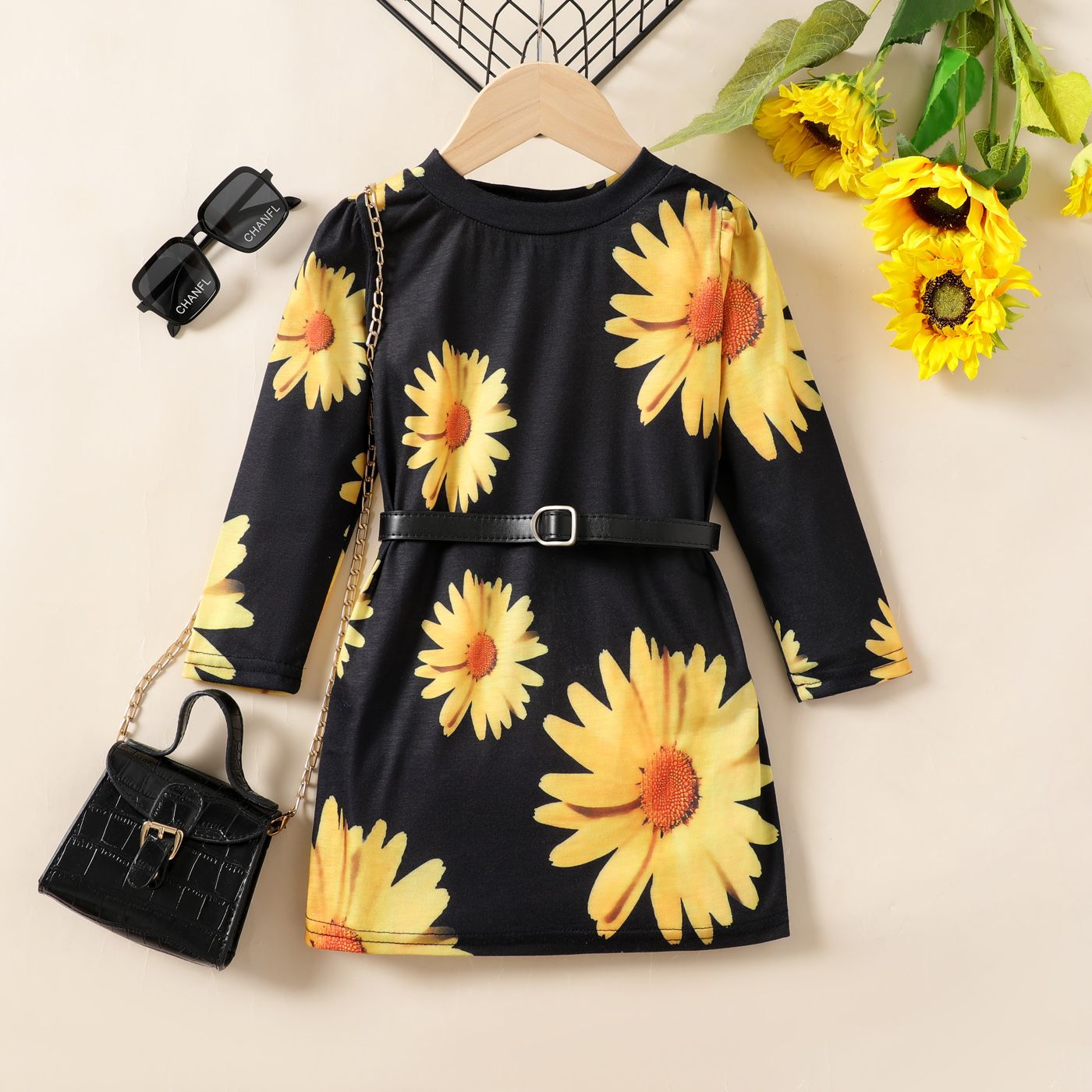 

Toddler Girl Allover Sunflower Print Long-sleeve Dress