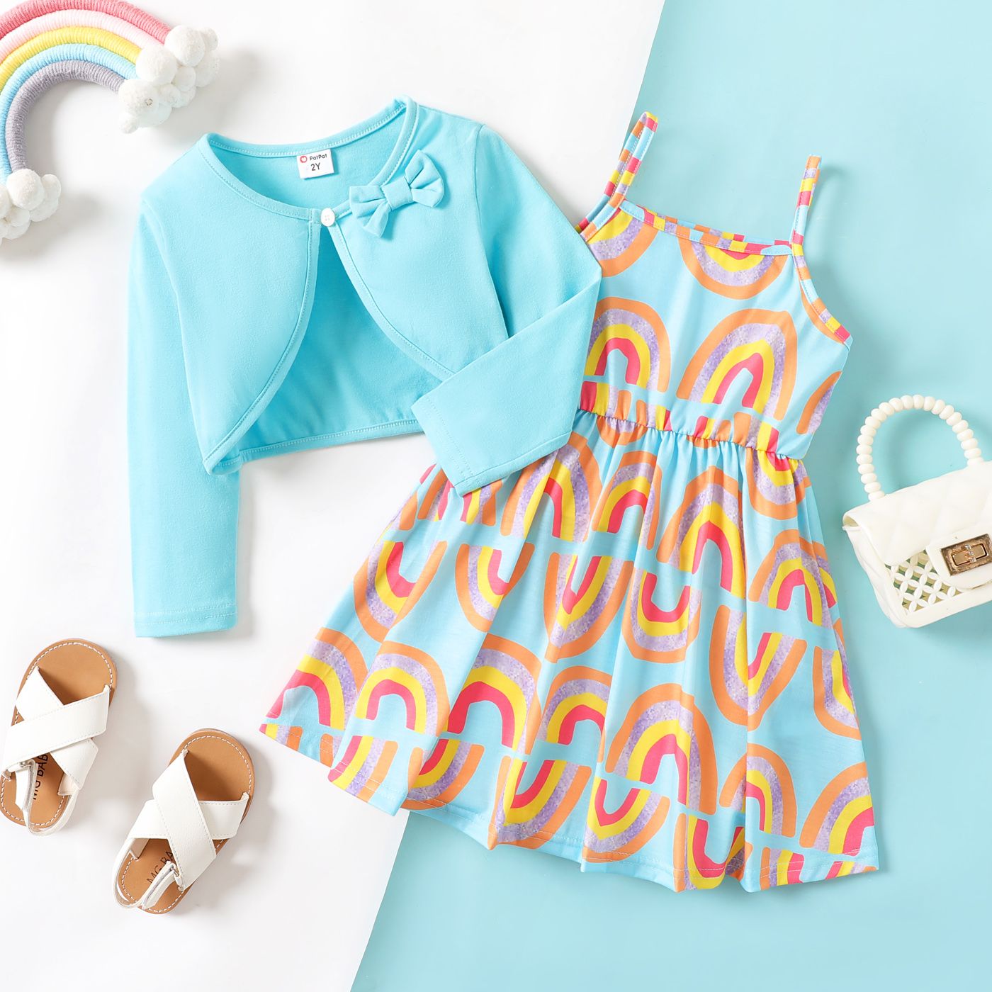 Toddler Girl Geometric Rainbow Pattern Dress Set