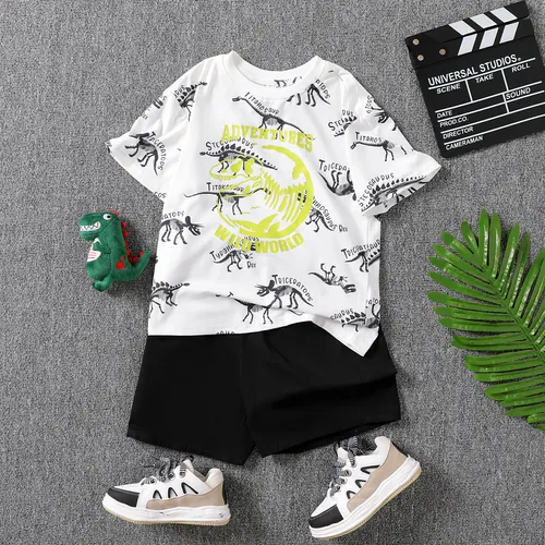 2Pcs Kid Boy Naia Dinosaur Print Short-sleeve Tee and 100% Cotton Shorts Set